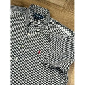 Ralph Lauren Blake Mens Large Short Sleeve Gingham Button Down Shirt Navy White